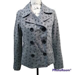 Needle & Thread Anthropologie Gray Bow Pea Coat Size M